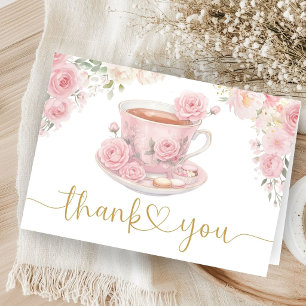 Tee-Baby-Shower-Mädchen Rosa Floral Gefaltete Dank Dankeskarte