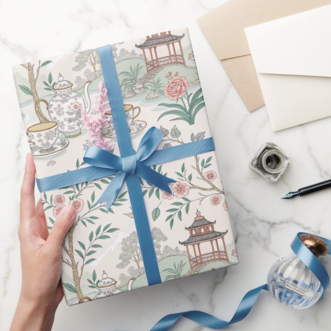 Tee Chinoiserie French Toile Du Jouy Pattern Geschenkpapier (Schenken)