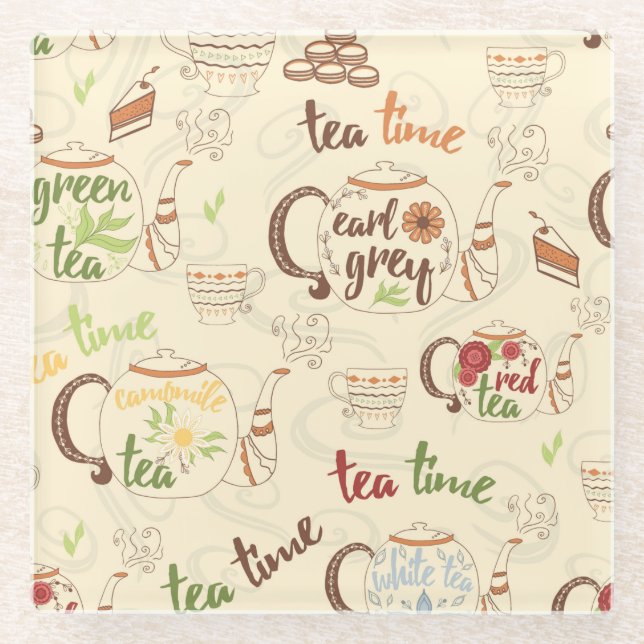 Tee, Cookies und Cake Time Sketch Glasuntersetzer (Vorderseite)