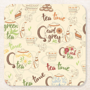 Tee, Cookies und Cake Time Sketch Rechteckiger Pappuntersetzer