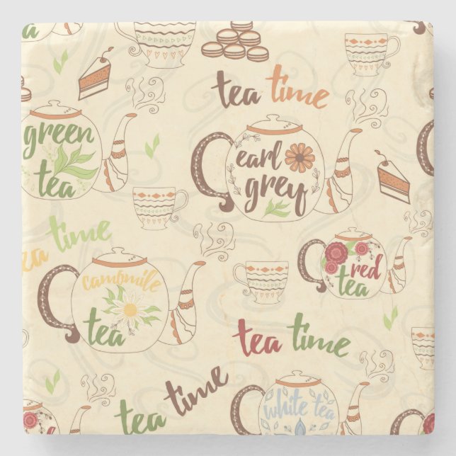 Tee, Cookies und Cake Time Sketch Steinuntersetzer (Vorderseite)