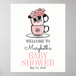 Tee-Cup & Blume Kinderdusche Begrüßungszeichen Pla Poster