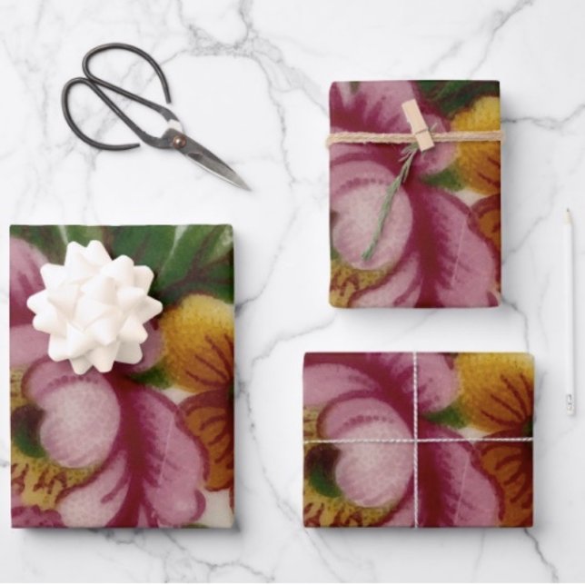 Tee Cup Floral Bouquet Geschenkpapier Set (Sheets Size: 19" x 29”. Sold in sets of 3. D: 19.5" x 28.5" sheets. Grid  for precise wrapping. 
)