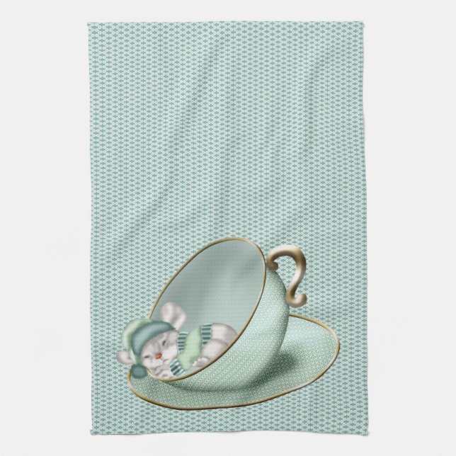 Tee-Cup-Maus schlafen Geschirrtuch (Vertikal)