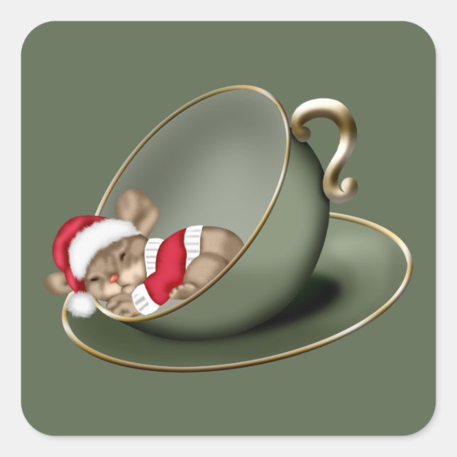 Tee-Cup-Maus schlafen Quadratischer Aufkleber (Vorderseite)