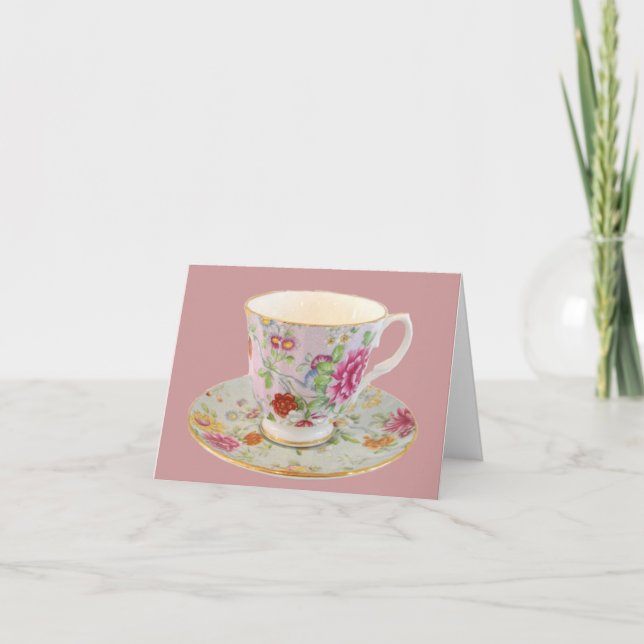 Tee-Cup und Tee-Ball mit Blumenbezug und Teller-No Karte (Vorderseite)