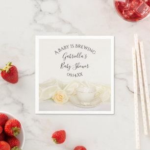 Tee Cup und White Rose Baby Brauen Dusche Serviette