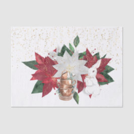 Tee Cups Poinsettia Rabbit Weihnachten Seidenpapier