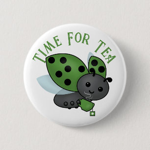 Tee Drinking Ladybug Button