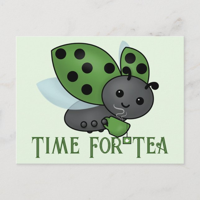 Tee Drinking Ladybug Postkarte (Vorderseite)