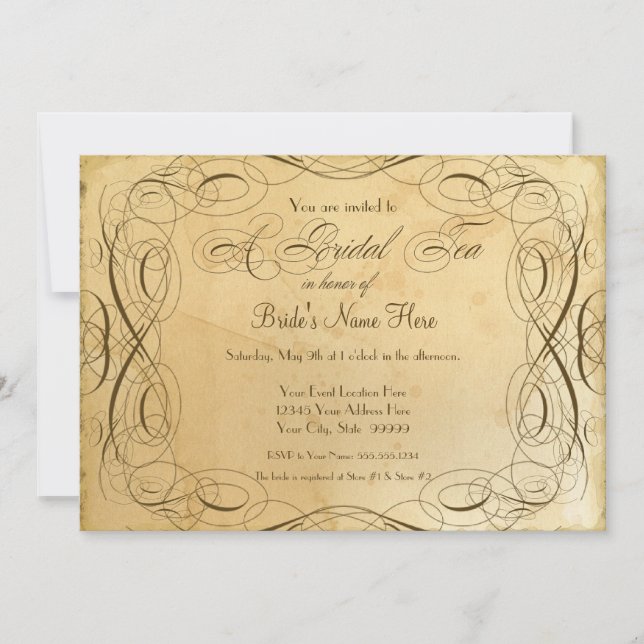 Tee Fester Jahrgang Hochzeit 1 - Bridal Tee Party Einladung (Vorderseite)