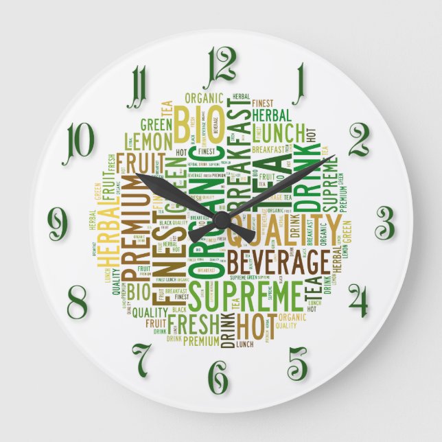 Tee-Frühstückstext Große Wanduhr (Vorderseite)