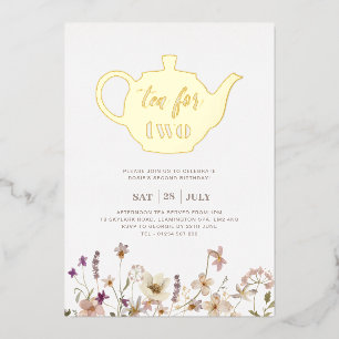 Tee für zwei Blumengeburt - Gold Folieneinladung