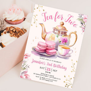 Tee für zwei Geburtstage Girl Pink Tea Party Inv Einladung