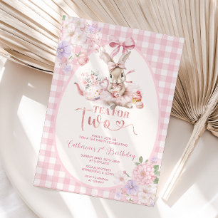 Tee für zwei Osterhase rosa Gingham 2. Geburtstag Einladung