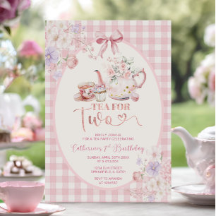 Tee für zwei rosa Blumen Teekanne Party 2. Geburts Einladung
