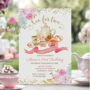 Tee für zwei rosa Blumengeburtstag Einladung