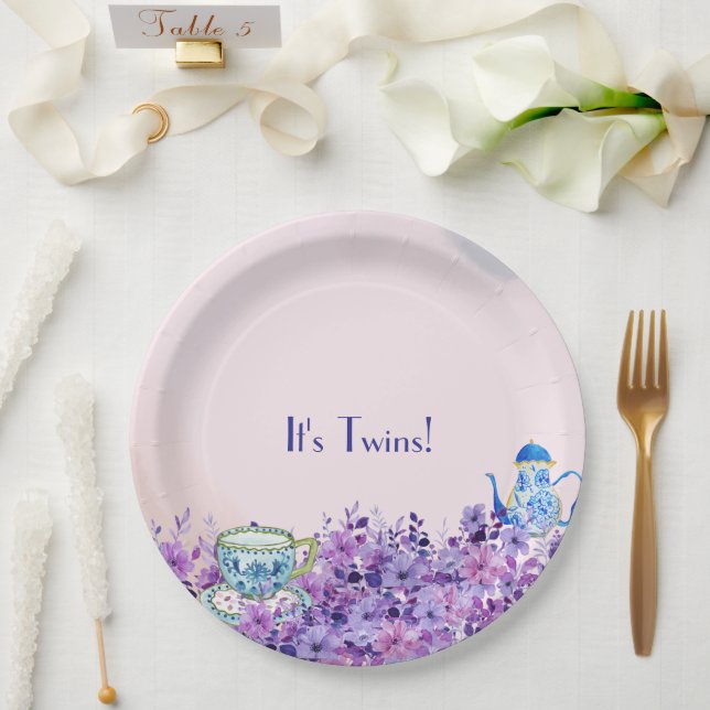 Tee für Zwei-Twin-Baby-Dusche Pappteller (Hochzeit)