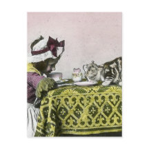 Tee für zwei Viktorianische Girl and Kitty Cat Tea