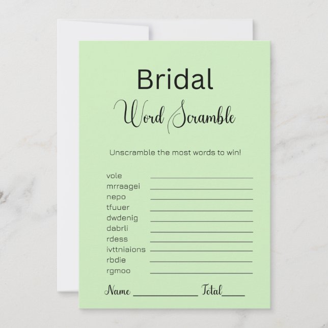 Tee Green Bridal Word Scramble Game Einladung (Vorderseite)