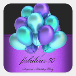 Tee Grün Lila Fabelhafte Schwarze Ballons Party Quadratischer Aufkleber