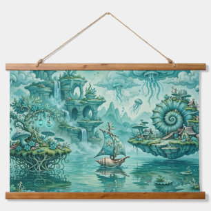 Tee Grün Seelandschaft Traum Surreal Fantasie Wandteppich Mit Holzrahmen