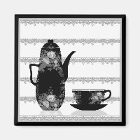 Tee-Kaffeekanne Becher Schwarz-weiße Illustrations