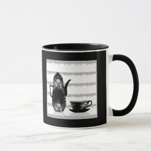 Tee-Kaffeekanne Becher Schwarz-weiße Illustrations Tasse