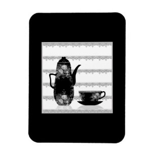 Tee Kaffeekanne Tasse schwarz weiß Illustration re Magnet