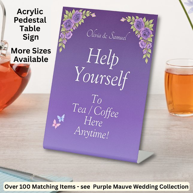 Tee-Kaffeetisch Lila Acrylic Pedestal-Zeichen Sockelschild (Von Creator hochgeladen)