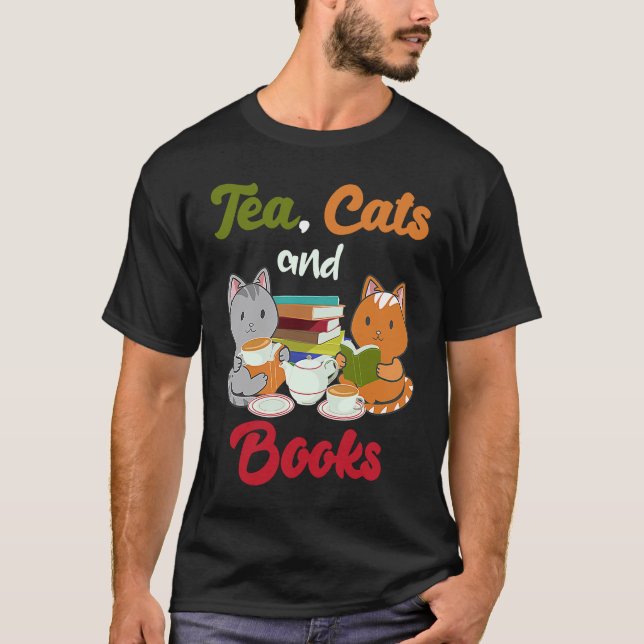 Tee Katzen und Bücher Katze  Bücherwurm Teetrinker (Vorderseite)