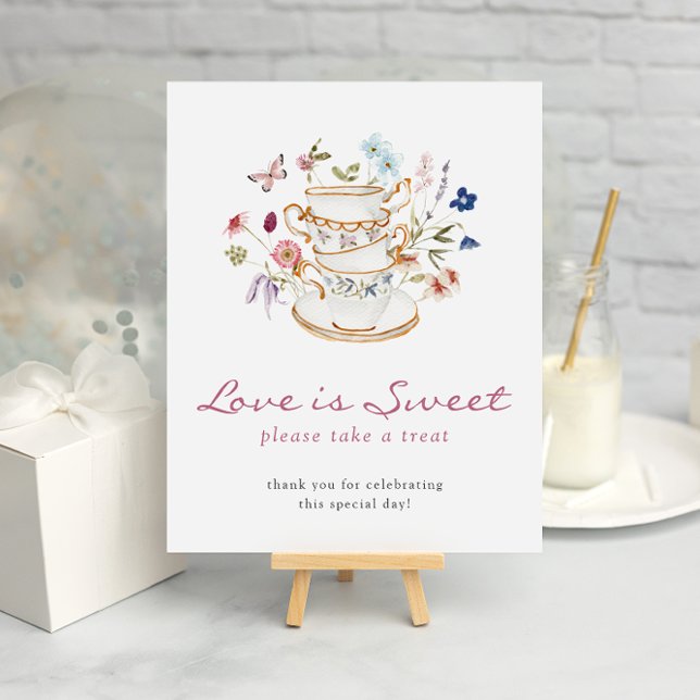 Tee-Liebe ist süßes Poster (Wildflower Bridal Tea Party Love Is Sweet Poster with Butterfly by Painted Paperie
)