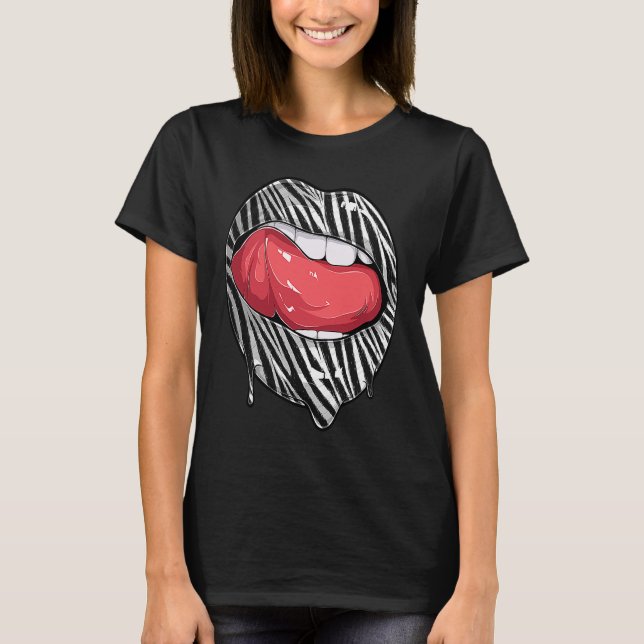 Tee Lips with Zebra Pattern Woman Tongue Girl Lips (Vorderseite)
