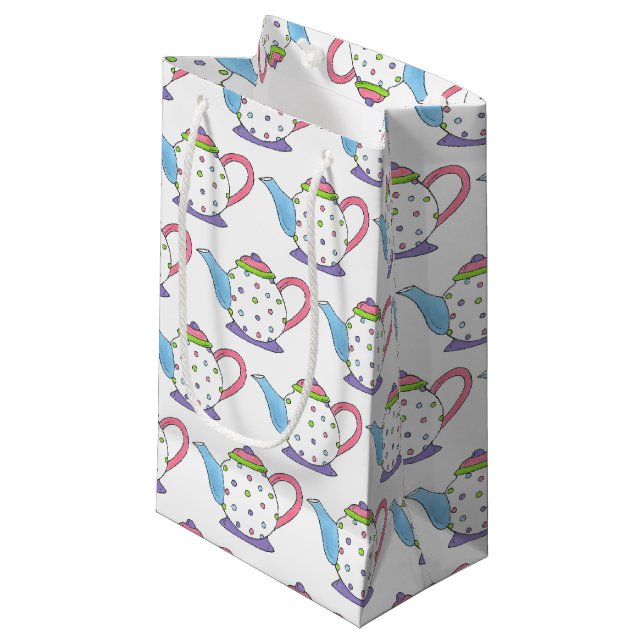Tee Lover Polka Dot Pastel Teapot Tea Papa Kleine Geschenktüte (Vorderseite Schrägansicht)