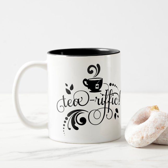 Tee Lover, Tea Drinker, Tee-Tasse, Schwarztypograf Zweifarbige Tasse (Mit Donut)