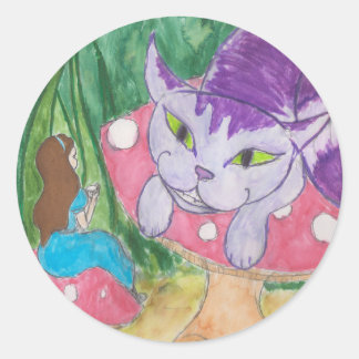 Tee mit dem Cheshire-Katzenknopf Runder Aufkleber