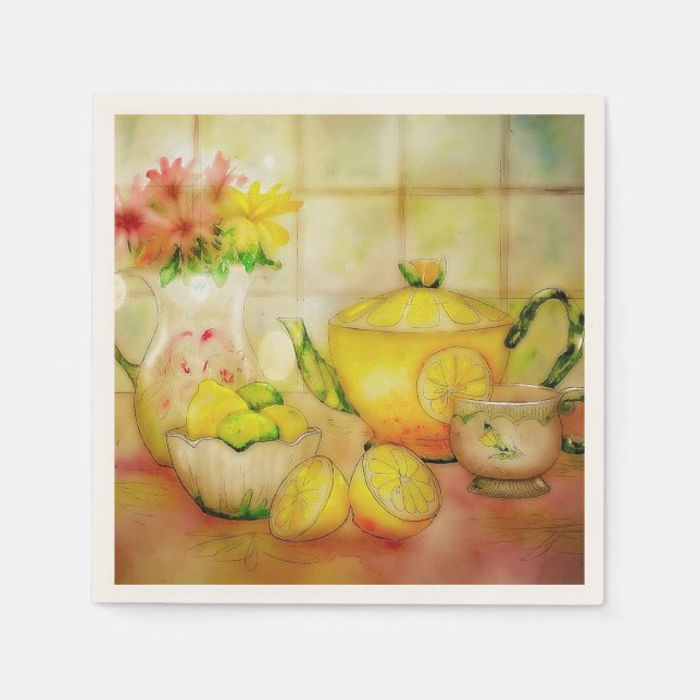 Tee mit Zitrone Serviette (Vorderseite)