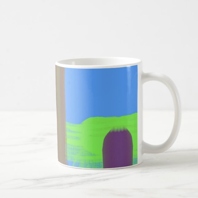 Tee oder Kaffee in blau-grün-orangefarbenem Muster Kaffeetasse (Rechts)