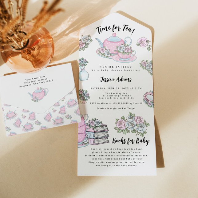 Tee Party Baby Dusche Blau und Rosa All In One Einladung (Von Creator hochgeladen)