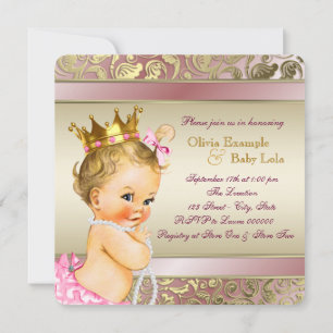 Tee Party Baby Dusche Rosa und Gold Einladung