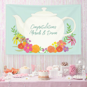 Tee Party Baby Dusche Teapot Frühlingsflora Banner