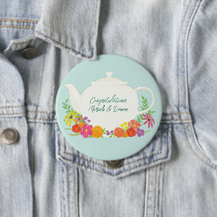 Tee Party Baby Dusche Teapot Frühlingsflora Button