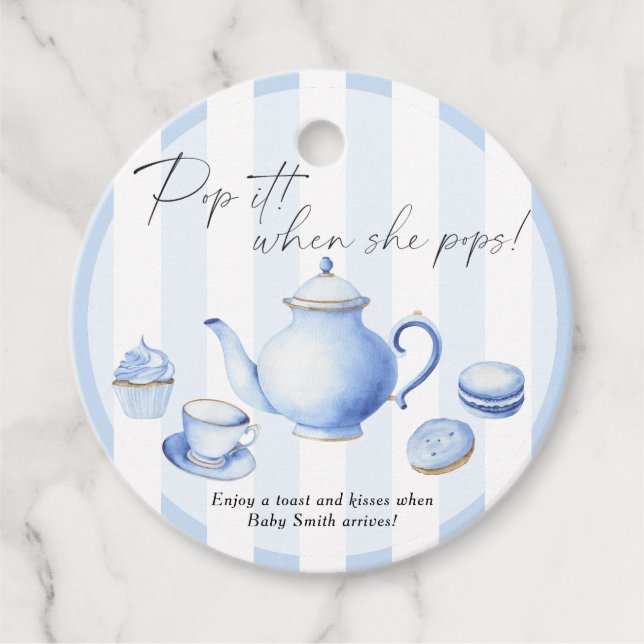Tee Party Babydusche - Pop! Wenn sie Pop! Geschenkanhänger (Vorderseite)