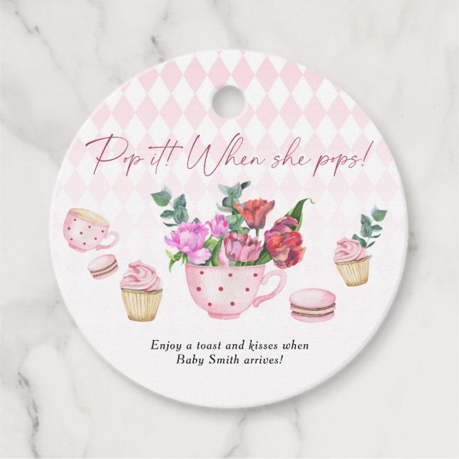 Tee Party Babydusche - Pop! Wenn sie Pop! Geschenkanhänger (Vorderseite)