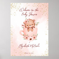 Tee-Party Babydusche rosa Teddy in einer Tasse Beg