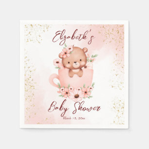 Tee-Party Babydusche rosa Teddy in einer Tasse nac Serviette