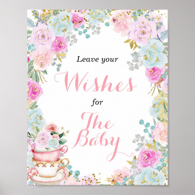 Tee-Party-Babydusche Wünsche für Babyposter Poster (Vorne)