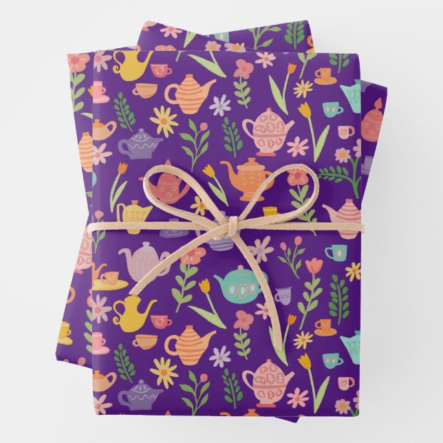 Tee Party Birthday Bridal Ostern Frühlingsflora Geschenkpapier Set (Beispiel)