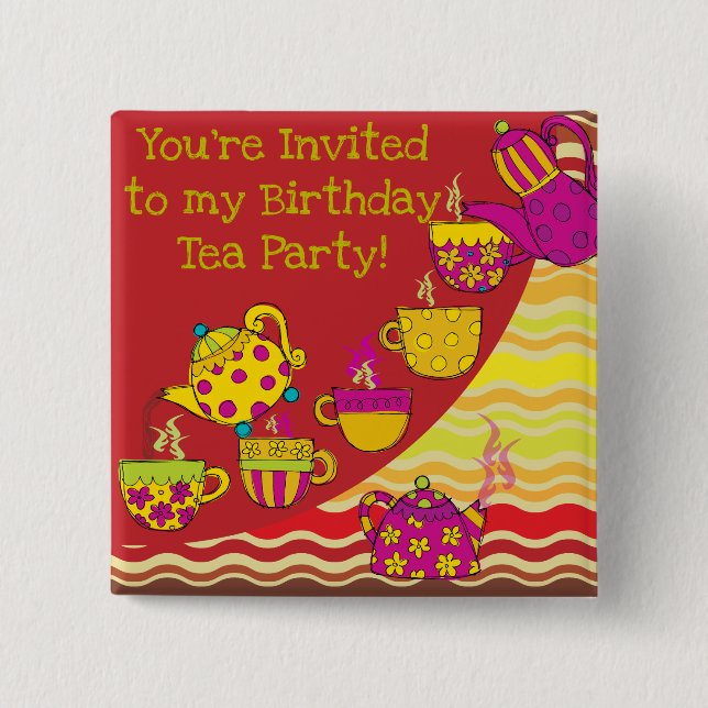 Tee Party Birthday Button (Vorderseite)