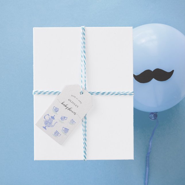 Tee Party Blue China White Lace Boy Baby Dusche Geschenkanhänger (Von Creator hochgeladen)